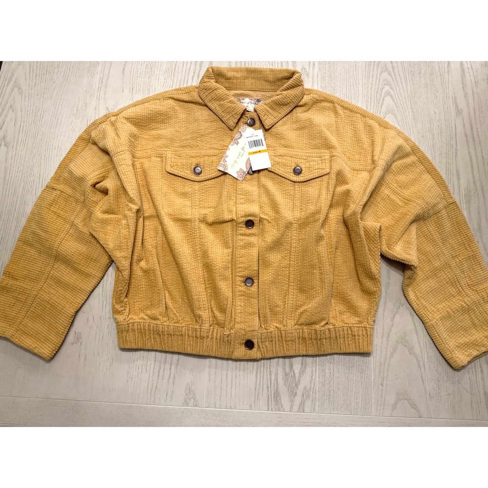 NEW Boutique Yellow Corduroy Cropped Trucker Jacket Women's M Boho Retro Shacket - Picture 8 of 8